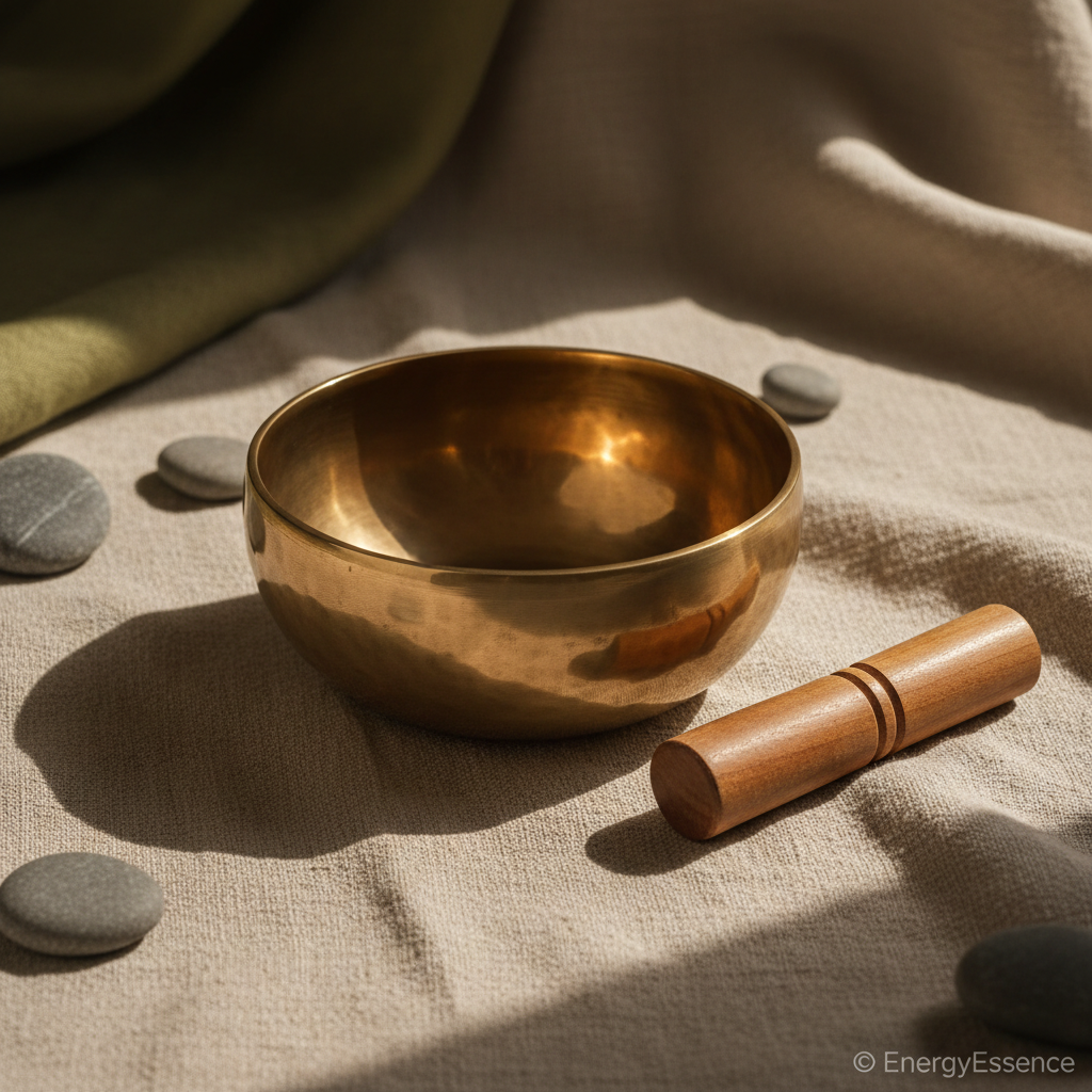 Resonance sound ritual bowl on natural linen